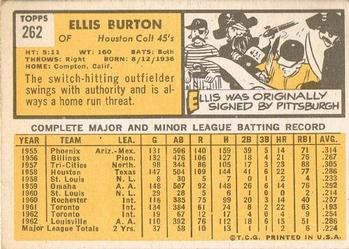 1963 Topps #262 Ellis Burton Back