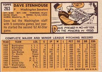 1963 Topps #263 Dave Stenhouse Back