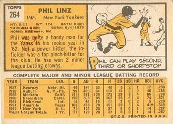1963 Topps #264 Phil Linz Back