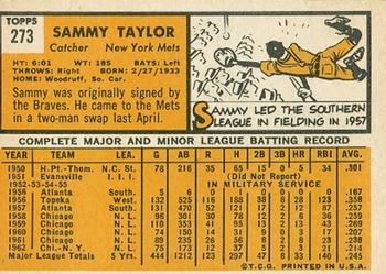 1963 Topps #273 Sammy Taylor Back