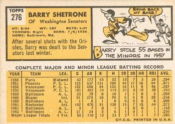 1963 Topps #276 Barry Shetrone Back