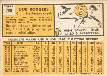 1963 Topps #280 Bob Rodgers Back