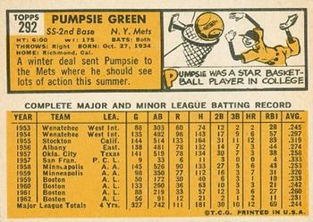 1963 Topps #292 Pumpsie Green Back