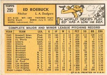 1963 Topps #295 Ed Roebuck Back