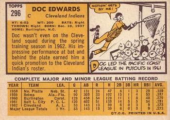 1963 Topps #296 Doc Edwards Back