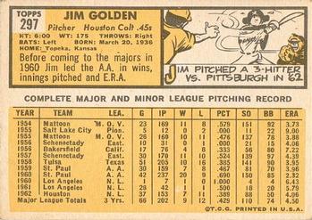 1963 Topps #297 Jim Golden Back