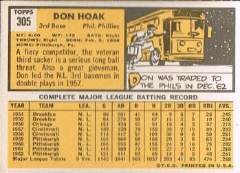 1963 Topps #305 Don Hoak Back