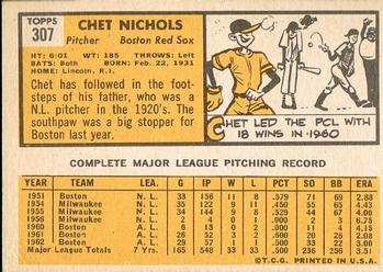 1963 Topps #307 Chet Nichols Back