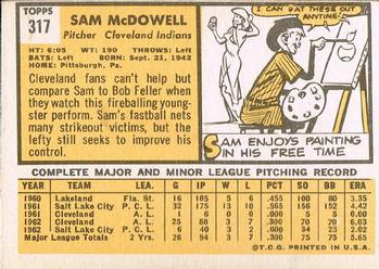1963 Topps #317 Sam McDowell Back