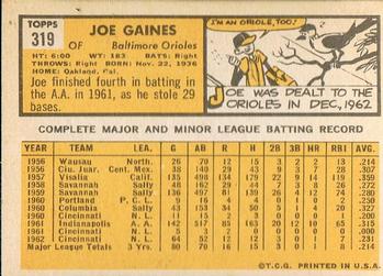 1963 Topps #319 Joe Gaines Back