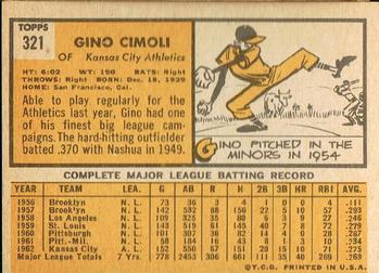 1963 Topps #321 Gino Cimoli Back