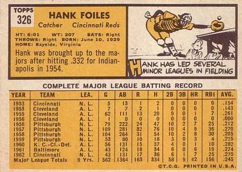 1963 Topps #326 Hank Foiles Back
