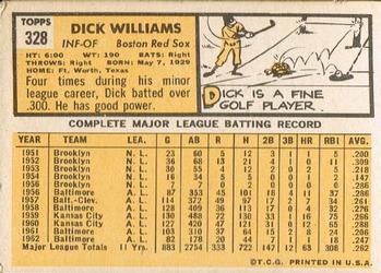 1963 Topps #328 Dick Williams Back