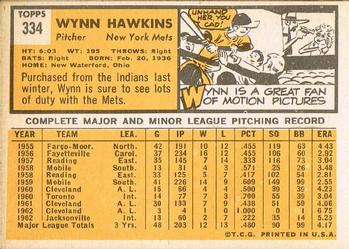 1963 Topps #334 Wynn Hawkins Back