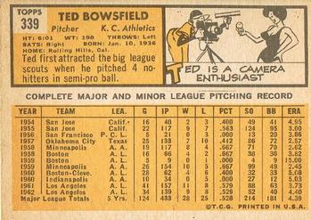 1963 Topps #339 Ted Bowsfield Back