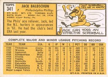 1963 Topps #341 Jack Baldschun Back
