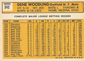 1963 Topps #342 Gene Woodling Back