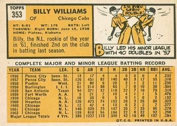 1963 Topps #353 Billy Williams Back