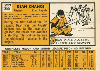 1963 Topps #355 Dean Chance Back