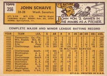1963 Topps #356 John Schaive Back