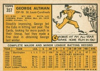 1963 Topps #357 George Altman Back