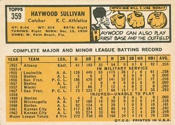 1963 Topps #359 Haywood Sullivan Back