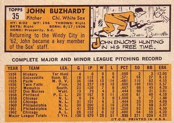 1963 Topps #35 John Buzhardt Back