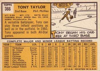 1963 Topps #366 Tony Taylor Back
