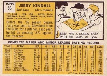 1963 Topps #36 Jerry Kindall Back