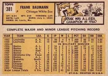 1963 Topps #381 Frank Baumann Back