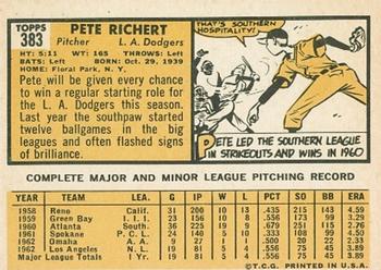 1963 Topps #383 Pete Richert Back