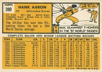 1963 Topps #390 Hank Aaron Back