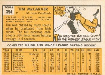 1963 Topps #394 Tim McCarver Back