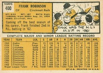 1963 Topps #400 Frank Robinson Back