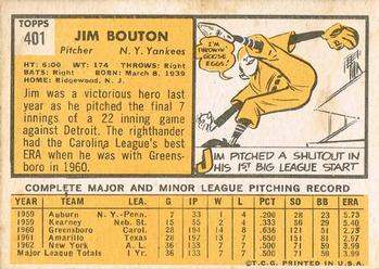 1963 Topps #401 Jim Bouton Back