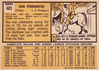 1963 Topps #403 Ron Perranoski Back