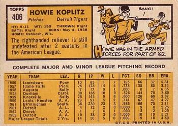 1963 Topps #406 Howie Koplitz Back