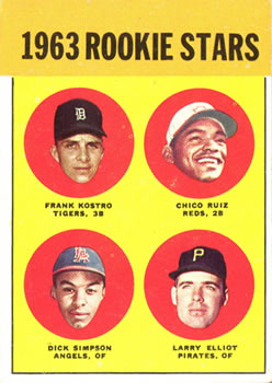 1963 Topps #407 1963 Rookie Stars (Frank Kostro / Chico Ruiz / Dick Simpson / Larry Elliot) Front