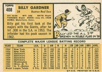 1963 Topps #408 Billy Gardner Back