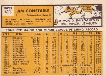 1963 Topps #411 Jim Constable Back