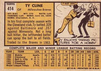 1963 Topps #414 Ty Cline Back