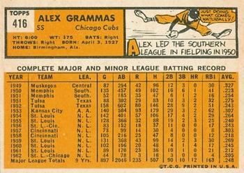 1963 Topps #416 Alex Grammas Back