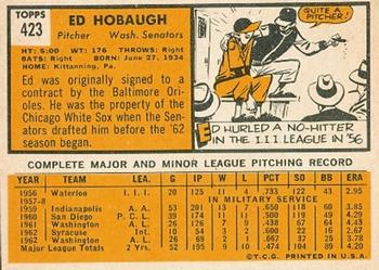1963 Topps #423 Ed Hobaugh Back