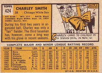 1963 Topps #424 Charley Smith Back