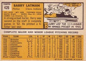 1963 Topps #426 Barry Latman Back