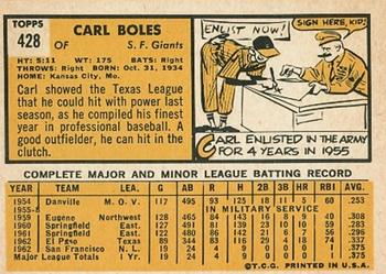 1963 Topps #428 Carl Boles Back