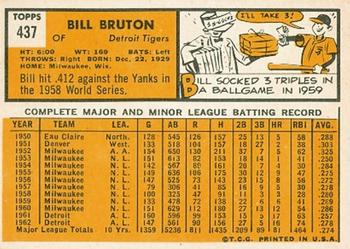 1963 Topps #437 Bill Bruton Back