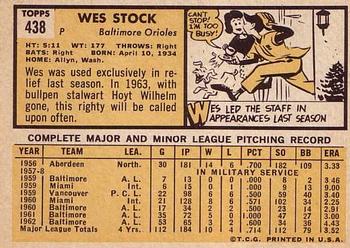 1963 Topps #438 Wes Stock Back