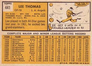 1963 Topps #441 Lee Thomas Back