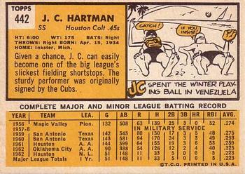 1963 Topps #442 J.C. Hartman Back